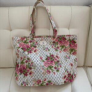 Sézane x Andion limited edition canvas tote, blue plaid pink floral print, NWOT